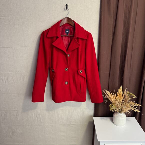 Gap Jacket Size M Red Wool Blend Long Sleeve Button Front  Pockets Warm Winter - Picture 1 of 12